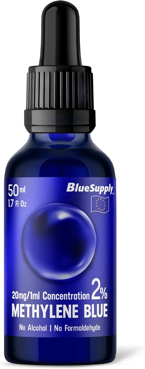 Methylene Blue 2% - 1.7 fl oz, Third-Party Tested & Certified, Ultra High Purity, 50 ml Glass Bottle with Dropper, Made in EU by Blue Supply