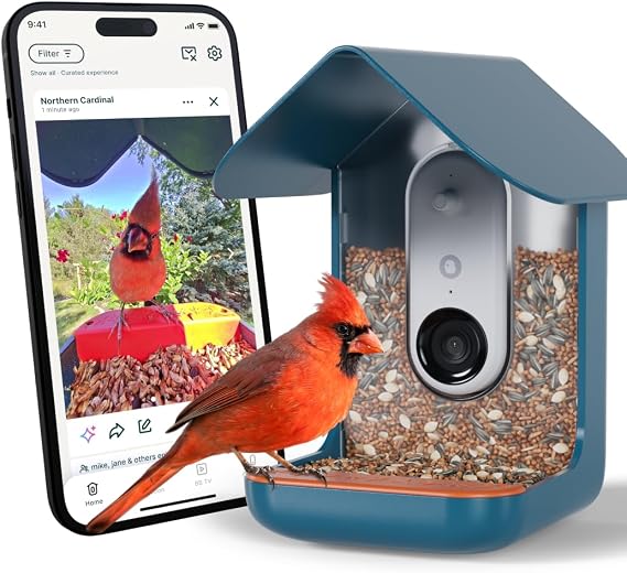 Birdbuddy PRO Smart Bird Feeder with Camera - AI Bird Species Identification, 5MP Photos, 2K HD Video Live Stream Camera, Slow-Motion Video, 2.6in Focus - Blue