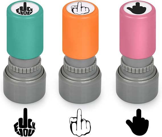 DS. DISTINCTIVE STYLE Funny Stamps Set of 3 Styles Middle Finger Self-Inking Stamps Prank Gifts for Men/Women