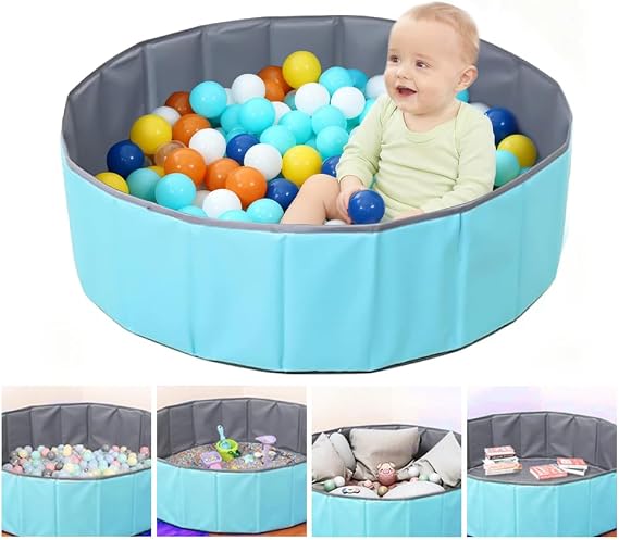 Ball Pit, Foldable Baby Ball Pit, 80 CM Kids BallPit for Children Girls Boys, Nursery Babys Playpen, Portable Baby Round Ocean Balls Pool for Dog Cat Indoor Outdoor, Balls Not Included (Blue)