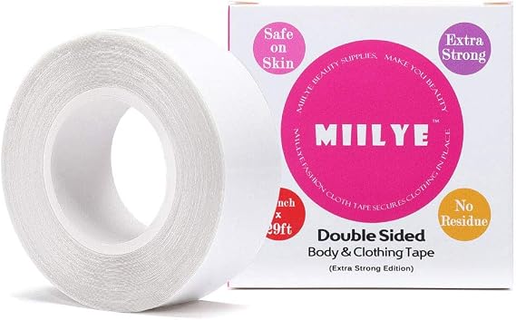 Double Sided Dress Tape, MIILYE Extra Strong Body Tape for Fabric to Skin, Skin Friendly Self-Adhesive Tape to Keep Fashion Dress in Place, 1in. x 29ft