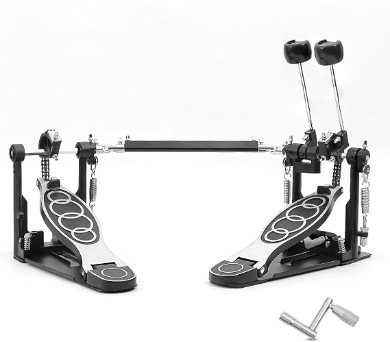 Double Bass drum Pedal,Double Bass Pedal with Adjustable Beater Head,Double Chain Drive Foot Kick Pedal with Drum Key for Drum Set and Electronic Drums