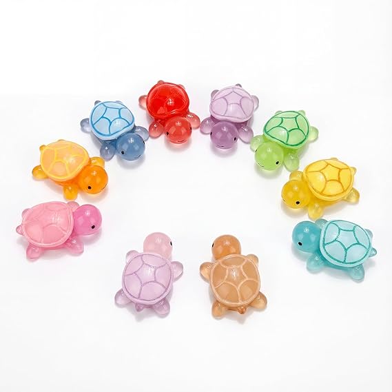 40pcs Luminous Mini Resin Turtles Tiny Glow in The Dark Turtles | Small Resin Animals Mini Figurines Marine Animals for Birthday Party DIY Aquarium Miniature Creatures Decor 1.26x0.4 10 Color