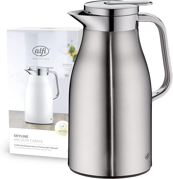 Alfi Thermos Flask, Plastic Glass, Matte Stainless Steel, 1 Litre