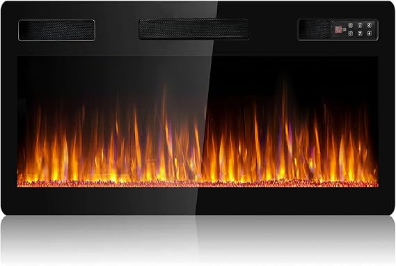 BOSSIN 30 inch Ultra-Thin and Silence Linear Fireplace, Recessed Electric Fireplace and Wall Mounted & in-Wall Fireplace, Adjustable Flame Colors & Speed, Remote Control with 8h Timer