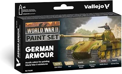 Vallejo - WWII German Armour Model Color Paint Set | Historic Military Shades | Brush & Airbrush Compatible Acrylic Colors | Pro Modeler Collection | 6 Bottles x 18 ml. 0.6 fl.oz