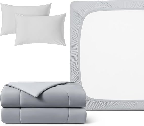 REST Buy 2 GET 35 Percent Off: Evercool Comforter Plus 3PC Starter Sheet Set Bundle, in Light Gray, Cali King Size