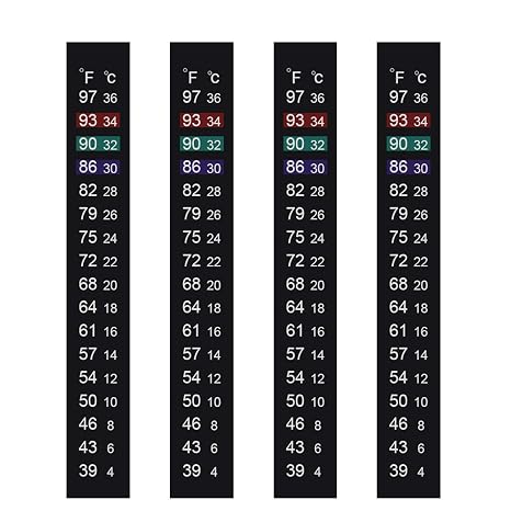 Aquarium Thermometer Strips, Fish Tank Thermometer Sticker 4 PCS | Adhesive Kombucha Beer Brewing Temperature Strip, Terrarium Water Temperature Test for Fish Tank (39 to 97F/4 to 36C)