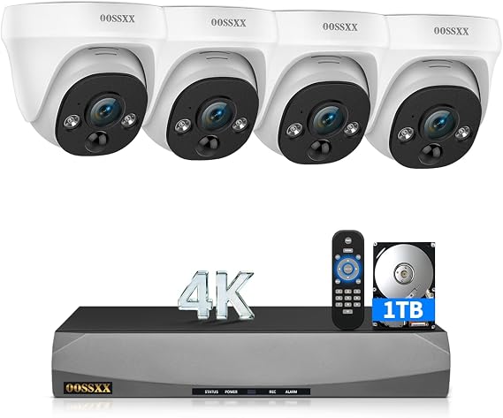 OOSSXX 4K Wired Dome PoE IP Cameras for Home Security Camera System Outdoor | Surveillance Video Indoor,130 Wide Angle, 2-Way Audio, AI Human/PIR Detection, 4Cameras
