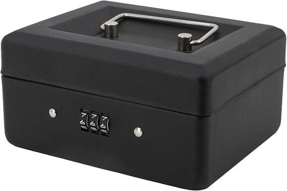Time to Sparkle 6 Inch Small Security Lock Box with Coin Tray(Matt Black)