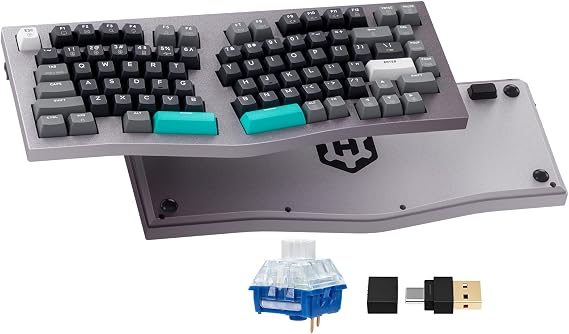 Hexgears F2 - Aluminum Custom Mechanical Keyboard, Split Alice 83 Key Layout Ergonomic Keyboard, Hot Swappable Slient Linear Switch, BT5.0/2.4GHz/USB-C, RGB Backlit for Win/Mac (Bamboo Gold)