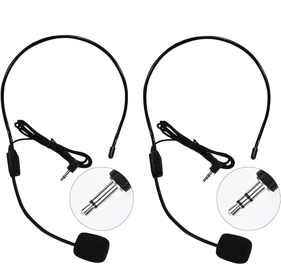 Set of 2 Headset Microphone, Flexible Wired Boom for Voice Amplifier,Teachers, Speakers, Coaches, Presentations, Seniors and More