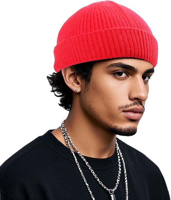 Thin Short Fisherman Beanies for Men,Wool Watch Cap Trawler Beanie Hats for Men Women Red