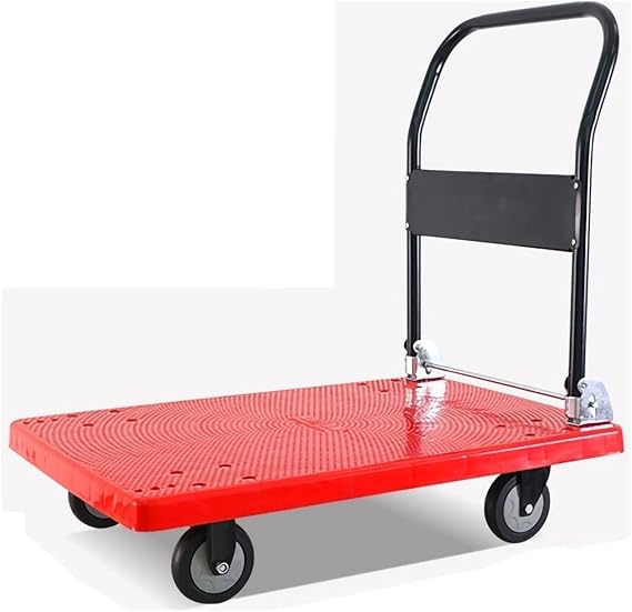Push Cart Flatbed Cart Small Platform Truck with Plastic Deck and Metal Handle Folding Trolley Easy Storage and High Load Capacity Red Platform Hand Truck (Red 440lb)