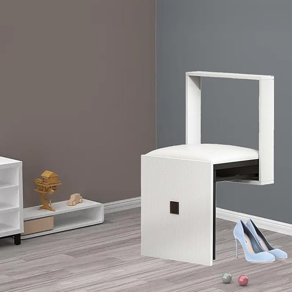 Wall-Mounted Folding Chair, Entrance Wall-Mounted Shoe Bench, Retractable Changing Stool, Solid Wood Folding Stool, Load 150kg, for Hallway, Chair, Hall, Kitchen, Bathroom,White