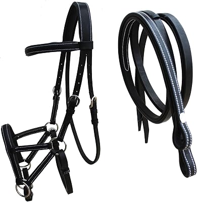 CHALLENGER Horse Western Horse Western English Tack Black Leather Bitless Sidepull Bridle Reins 77RT05BK-F