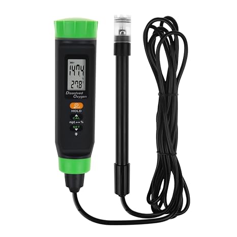 Dissolved Oxygen Meter with ATC Portable DO Meter with Long Cable, Dissolved Oxygen Test Kit Tester with Self Floating Probe Electrode