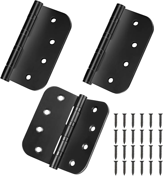 Ball Bearing Door Hinges Stainless Steel Heavy Duty Hinges 4 x 4 inch with 5/8 Inch Radius Corners Commercial Grade 3 Pack (Black)