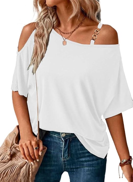 LEIYEE Womens Summer Black Cold Off Shoulder Tops 2026 Sexy Casual Cute Short Sleeve Loose Fit T Shirts Blouse