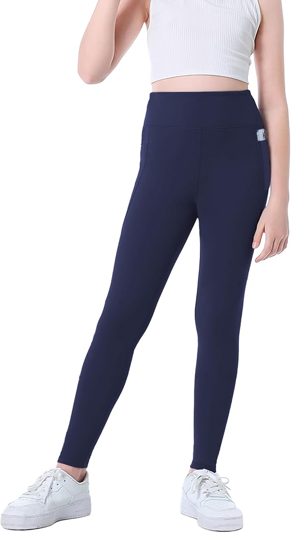 Girls Yoga Pants High Waisted Kids Yoga Leggings Running Athletic Leggings with Pockets Gym Workout Dance