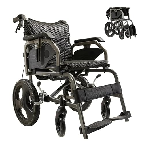 Foldable Lightweight Wheelchair for Adults - 27 lbs Portable Wheelchair with Double Hand Brakes, Reversible Adjustable Armrests & 15 Airless Tires - Nano Gray