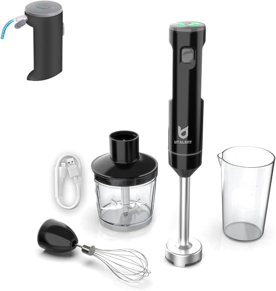UTALENT Cordless Hand Blender with Chopper for Smoothies, Baby Food & Soups