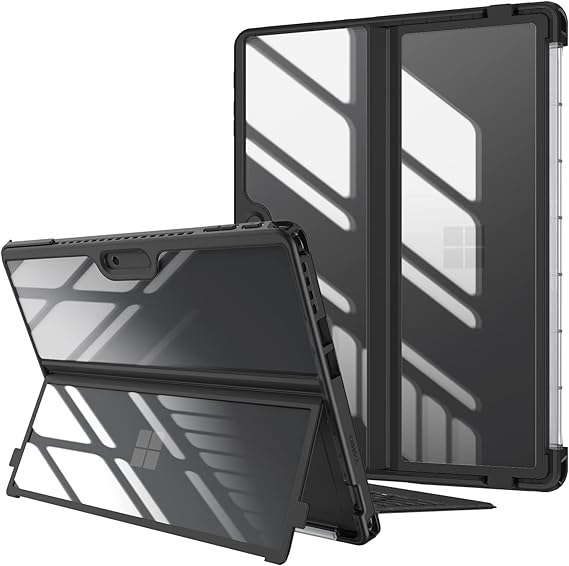 Fintie Hard Case for 13 inch Microsoft Surface Pro 12th (2026)/11th/10/9 | Shockproof Folio Rugged Cover with Clear Transparent Back Shell Compatible with Type Cover Keyboard, Black