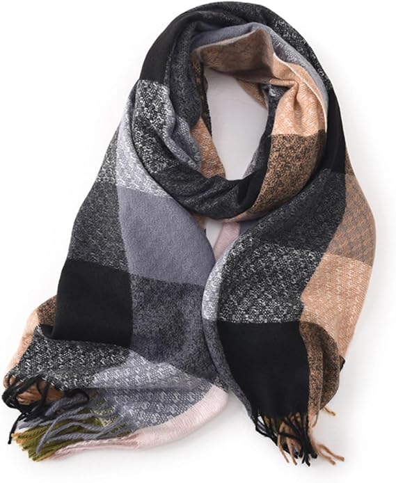 Scarf for Women Winter Fall Cashmere Feel Plaid Scarves Soft Warm Shawls Checked Long Blanket Knit Neck Wraps Fashion