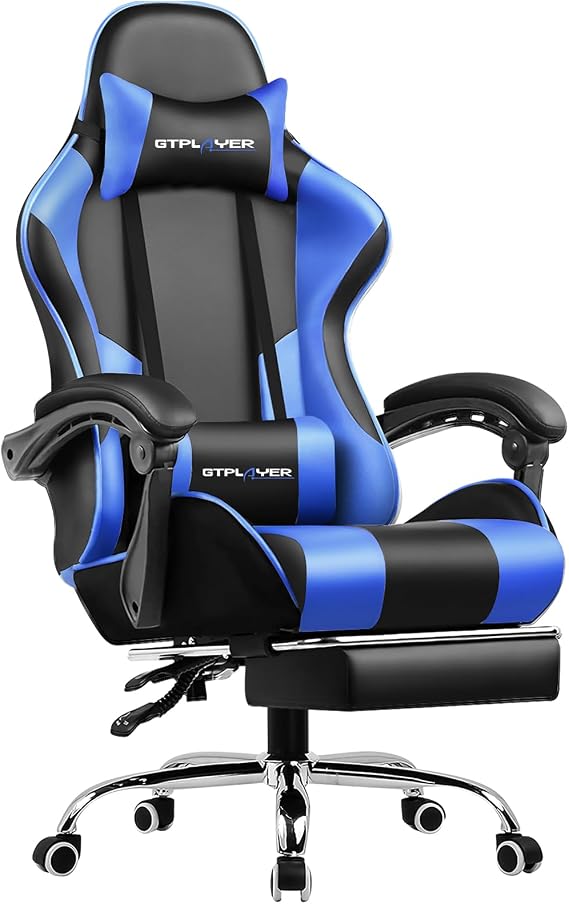GTPLAYER Gaming Chair with Footrest, High-Back Desk/PC Chair with 140° Recline, Headrest, and Armrests, Breathable PU Leather Upholstery for Comfortable Seating, Ideal for Remote Work, PC, Desk,
