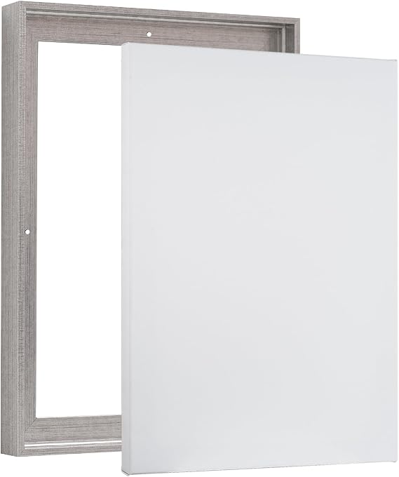 PIXY CANVAS Value Pack of 8x10 Stretched Canvas 3/4 (0.75) inch deep and Floater Frame for Your Paintings/Artwork/Wall Art/Wall Decor (Antique Silver, 8 x 10 inch, Portrait)