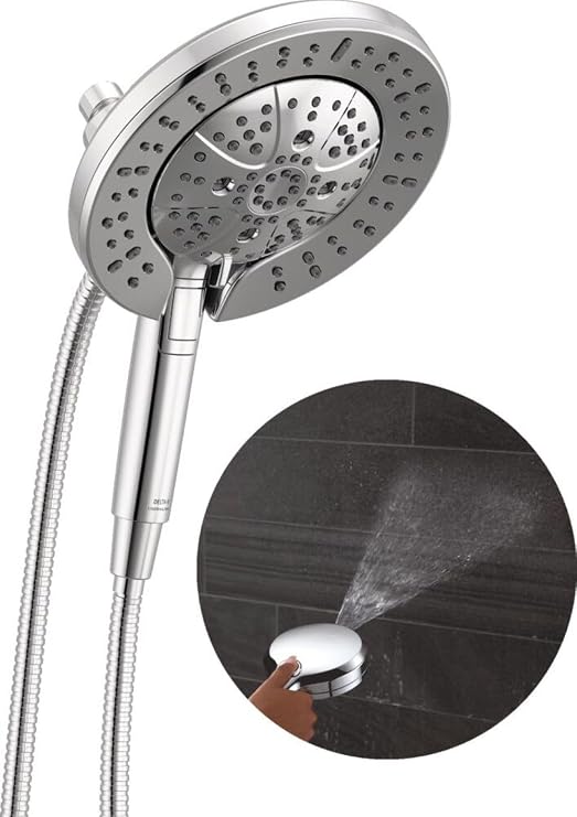 Delta Faucet 7-Setting In2ition 2-in-1 Dual Shower Head with ProClean Spray, Chrome Round Hand Held Shower Head with Hose 1.75 GPM, Lumicoat Chrome 58651-PR
