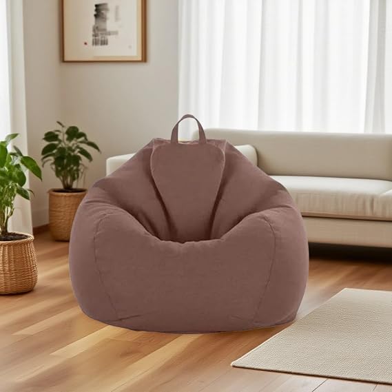 Bean Bag Chair Cover (No Filler) Washable Beanbag Cover Linen Lounge Chair for Adults Comfy Bean Bag Cover Stuffed Animal Storage Organizer for Living Room, Bedroom(Coffee)