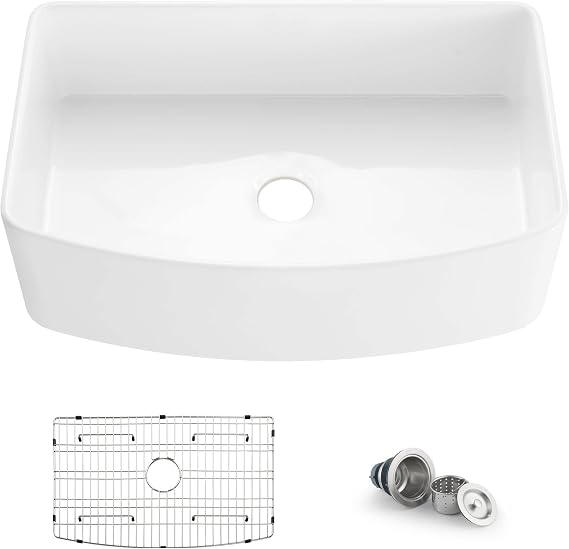 KIBI 33 Inch Fireclay Farmhouse Kitchen Sink, Single Bowl Apron Front