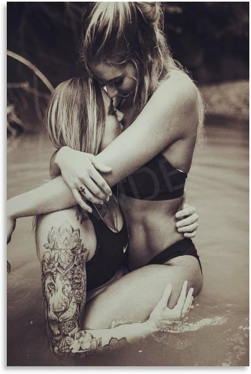 Lesbian Kiss Sexy Lesbian Print Sexy Poster Black And White Poster 8 Canvas Painting Posters And Prints Wall Art for Living Room Bedroom Decor 12x18inch30x45cm