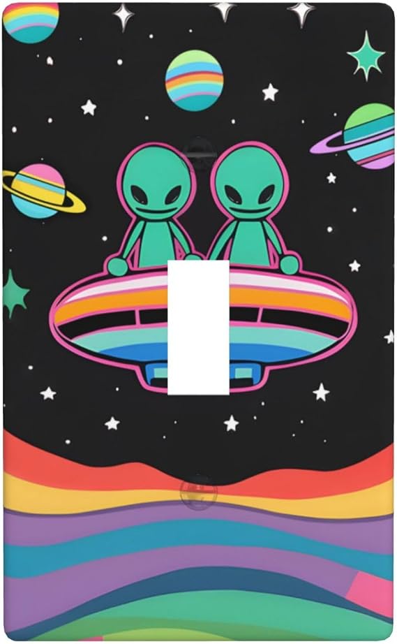 Alien Colorful Single Toggle Light Switch Plate Decorative Electrical Wall Plates, 1 Gang Light Switch Cover Plate 2.75" X 4.5" For Kitchen Bedroom Home Decor