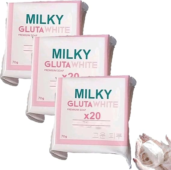 Gluta Milk soap, Milky Gluta White Soap 20x, Whitening Soap, Skin Brightening Soaps, Deep Cleanse, Exfoliate & Hydrated, 70g Glutamilk Whitening SOAP, Tone Cleansing Face and Body Bar (3)