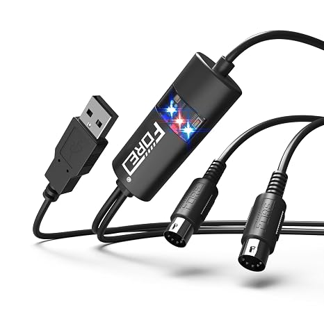 FORE MIDI to USB Interface Compatible with USB Type-A MIDI Cable with Input&Output Work with MIDI Keyboard/Synthesizer/MIDI Deivce Compatible with iOS&Android, Windows/Mac OS Black - 6.5Ft