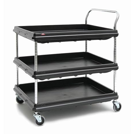 Metro Deep Ledge Series Polymer Utility Cart with 4 Swivel Casters, 3 Shelves, 400 lb. Total Capacity, 41" Height, x 27" Width x 38-3/4" Length, Black