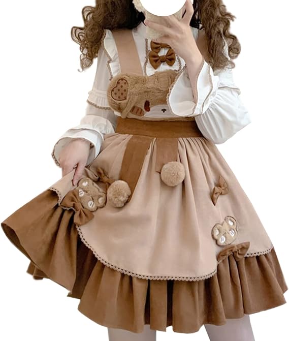 Teens Japanese Kawaii Lolita Costume Plush Cute Bear Suspender Dress Sweet High Waist Princess Party Dresses