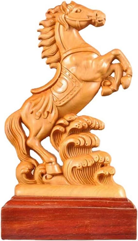 Horse Statue,Solid Wood Waves Horse Sculpture Home Office Decor,Feng Shui Gift Lucky Horse Figurines Shelf Desktop Decoration   
