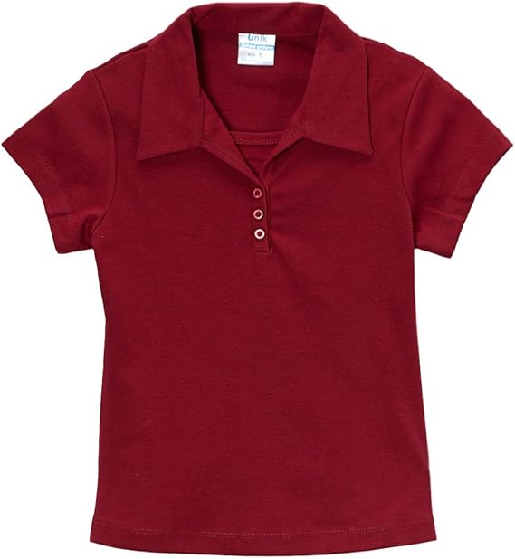 unik Girl's Uniform Triple Button Collar Shirt Short Sleeve White Navy Sky Blue Red Burgundy Hunter Green Yellow Purple