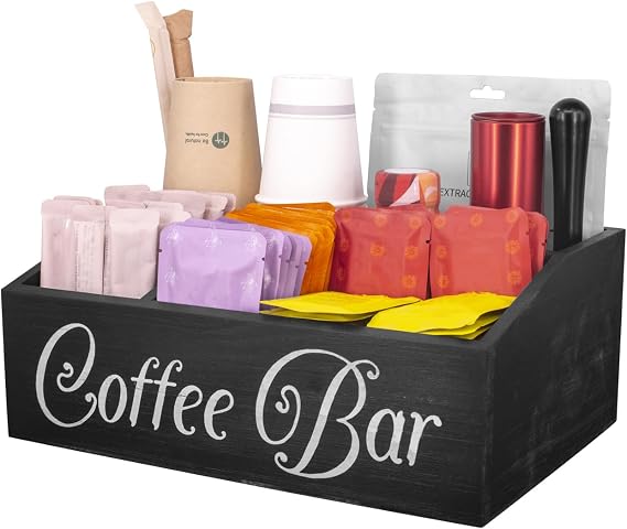 Coffee Cup and Condiment Station,Coffee and Tea Condiment Storage Organizer,Coffee Bar Accessories,Countertop Organizer,Tea and coffee pod organizer (BLACK)