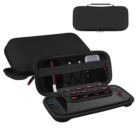 RAVEtone Travel Carrying Case Compatible with Nintendo Switch 2 Model 2025, Large Capacity Premium EVA Portable Hard Shell Pouch Waterproof Game Bag with 32 Game Cartridge Accessories (Black)