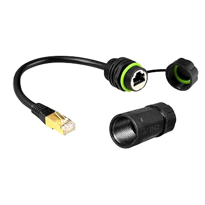 RJ45 Panel Mount Waterproof Connector IP68 Cable Connector with Wire, Female to Female, with Shielding Cable Coupler-CAT6-M20-Green-1 PC with Wire