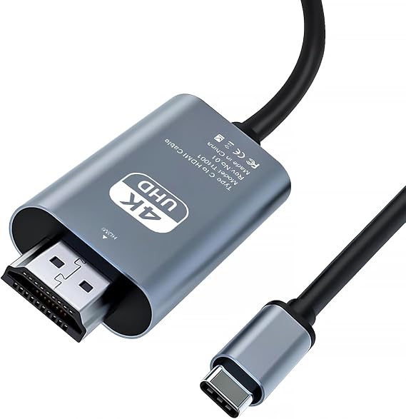 Coverzone HDMI Çevirici USB C HDMI 4K 60Hz HDMI, 200cm USB C HDMI Adaptör USB C HDMI Uyumlu Thunderbolt Type-C to HDMI 2 Metre Kablo Uzunluğu ZR854