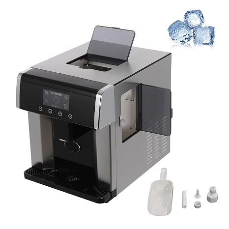 2-in-1 Ice Maker Countertop, 33.07lbs/Day Stainless Steel Nugget Ice Maker with 1.32lbs Storage Capacity, Ice Maker Machine with Scoop/Cup/LCD Display Screen for Bar, Home