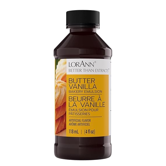 LorAnn Butter Vanilla Bakery Emulsion, 4 oz - Intense Butter Vanilla Flavor Extract for Baking, Cookies, Frosting, Ice Cream, Smoothies and Beverage - Gluten Free, Vegan, Sugar Free, Nut Free