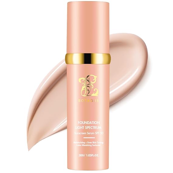 Color Changing Foundation with SPF 50+, 4-in-1 Light Spectrum Liquid Foundation, Lightweight Buildable Coverage, Shade-Adapting Makeup for Light to Medium Skin Tones, 1 Pack