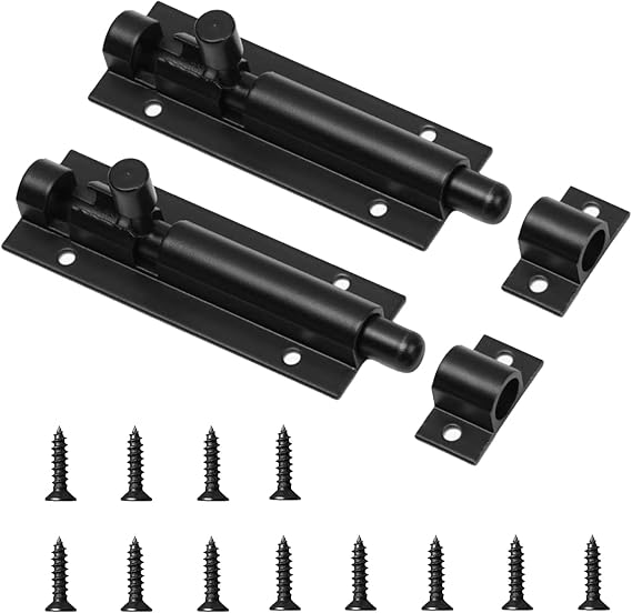 2 Set Door Lock Bolts，Bolt Lock，4inch Slide Barrel Door Bolt，Door Bolt Security Lock Latch with Screws，Heavy Duty Door Bolt Latch for Internal Door Shed Bathroom Toilet Shed(Black)