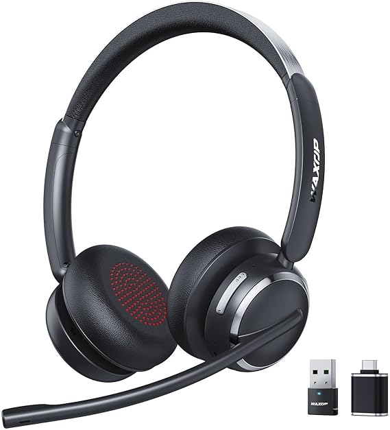 Wireless Headset with Mic for Work, USB AC Dongle, Bluetooth 6.0 Headset with AI Noise Cancelling Microphone, Wireless Headphones with Mic Mute & 65H, Wireless Headset for PCComputerLaptopTeams
